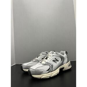 New Balance 530 Silver Metallic Black Cement U530ESA Size 8 Men White Mesh Run